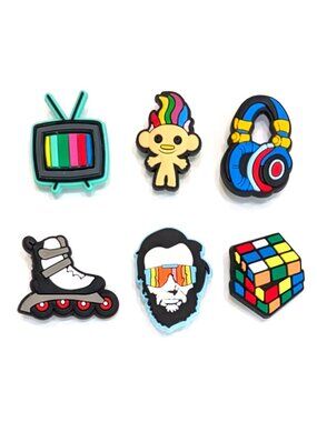 RETRO SHOE CHARM COLLECTION (Pack of 6) Fits Both Shoelaces and Clogs